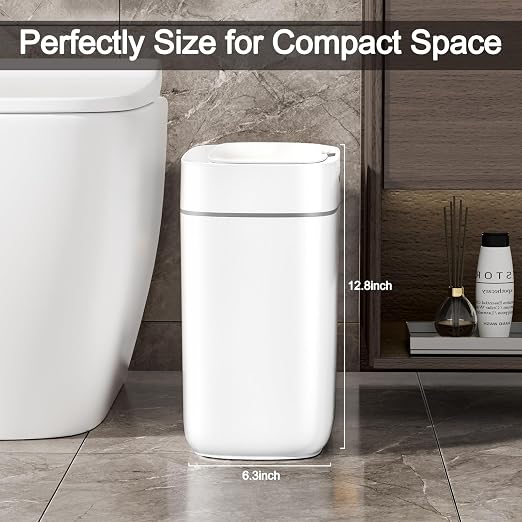 MOPALL 3.5 Gallon Motion Sensor Bathroom Trash Can with Lid | IPX5 Waterproof, Touchless Automatic Lid, Odor Control, Slim Design for Narrow Spaces