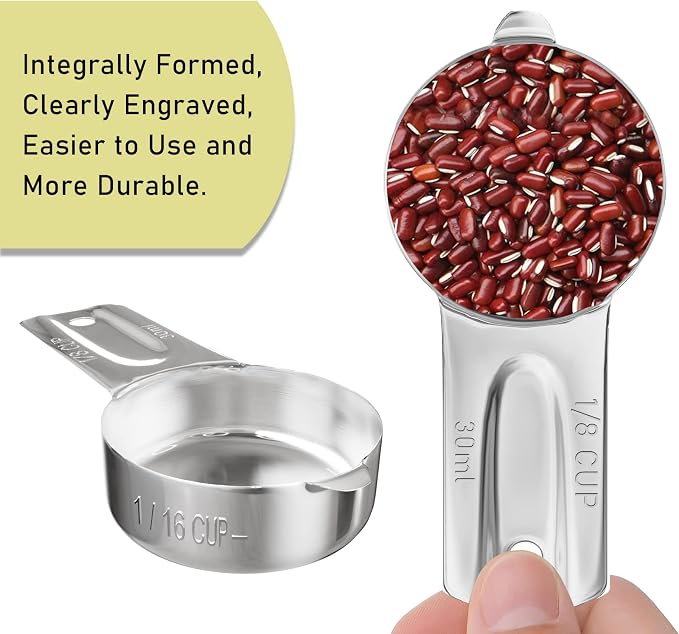 2PCS 1/8CUP(30ml, 1oz) Measuring Cup, 18/8 Stainless Steel Measure Scoop | High Precision, Food-Grade 304 SS, ‌Rust-Free, Dishwasher-Safe, Easy-Read Markings, Multi-Purpose, Sturdy & Durable