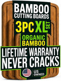 Greener Chef Luxury Bamboo Cutting Board 3-Piece Set with Carbonized Vertical Grain Strength Technology - Extra Large Wooden Cutting Boards for Kitchen with Deep Juice Grooves - Lifetime Replacements