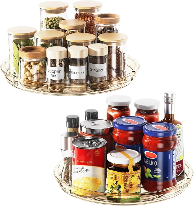 LAMU 2 Pack Lazy Susan Organizer 9 inch Lazy Susan Turntable for Cabinet, Rotating Spice Organization for Cabinet, Kitchen, Table Top, Countertop, Pantry Fridge Organizers and Storage, Amber