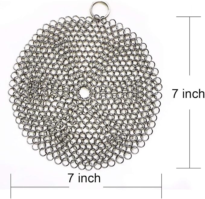 316 Premium Stainless Steel Cast Iron Cleaner, Chainmail Scrubber for Cast Iron Pan Pre-Seasoned Pan Dutch Ovens Waffle Iron Pans Scraper Cast Iron Grill Scraper Skillet Cleaning HOVhomeDEVP