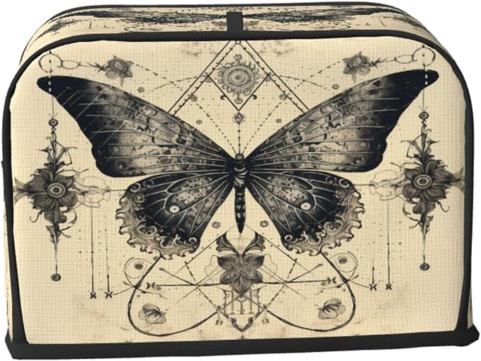 2 Slice Toaster Cover Butterfly Goth Vintage Tarot Dust Proof Washable Kitchen Appliance Cover with Pocket, Oxford Fabric Countertop Toaster Protector for Standard Toasters Small Appliances