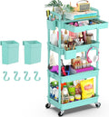 Goovilla 4 Tier Rolling Utility Cart Organizer with Removable Drawer, Blue | Stable and Sturdy Rolling Storage Carts with 2 Lockable Wheels for Bathroom, Kitchen, Snack, Craft, Makeup, Baby Essentials