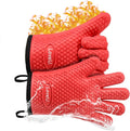 Silicone Oven Mitts Gloves - Heat Resistant, Non-Slip for BBQ, Grilling | 450°F Double-Layer｜Waterproof Kitchen Cooking Barbecue Mittens ｜5 Finger Hot Mitt for Baking, Smoker& Cast Iron(Small)
