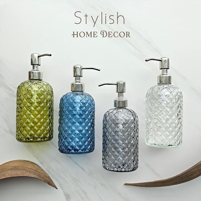JASAI 18Oz Smoky Gray Glass Soap Dispenser with Rust Proof Pump | Refillable Dish soap Dispenser for Kitchen, Bathroom Soap Dispenser for Dispense Hand soap, Lotion.