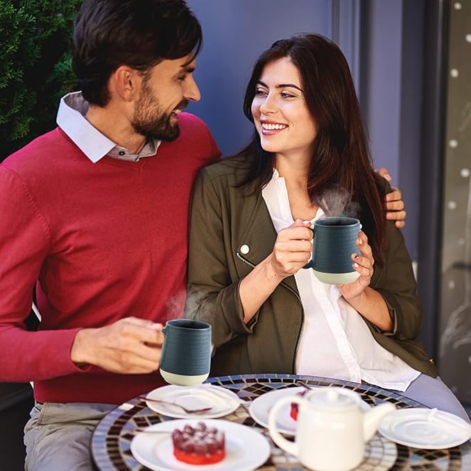 HASENSE Ceramic Large Coffee Mugs Set of 4-15 Ounce Porcelain Coffee Cups Set with Handle Perfect for Tea, Cocoa, Latte, Milk and Cappuccino, Modern Tea Cups Set for Man and Woman, Dark Blue