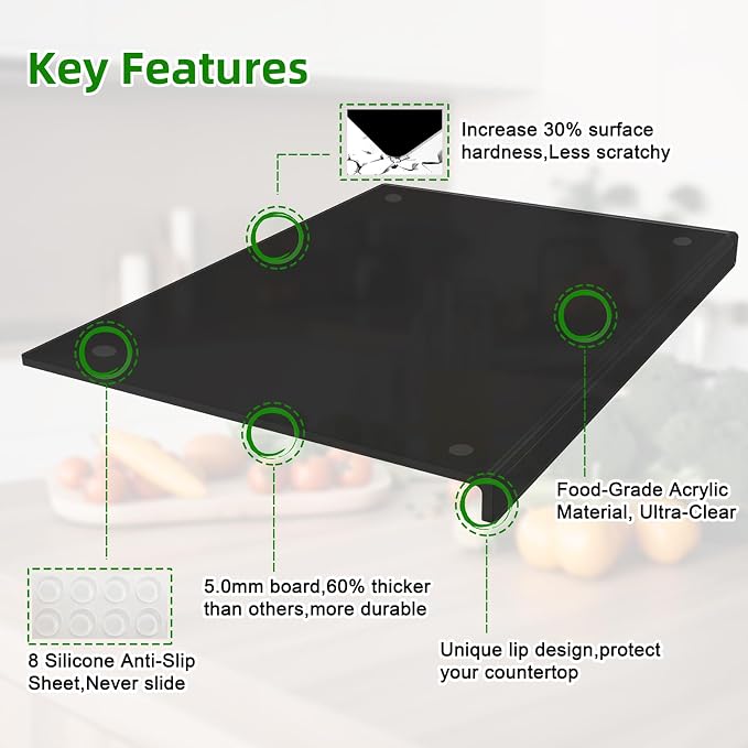 Acrylic Cutting Board with Counter Lip | 60% Thicker & Durable | BPA-Free & Food-Safe Kitchen Tool | Perfect for Protecting Countertops | Versatile & Easy to Clean | Ideal for Home & Professional Use