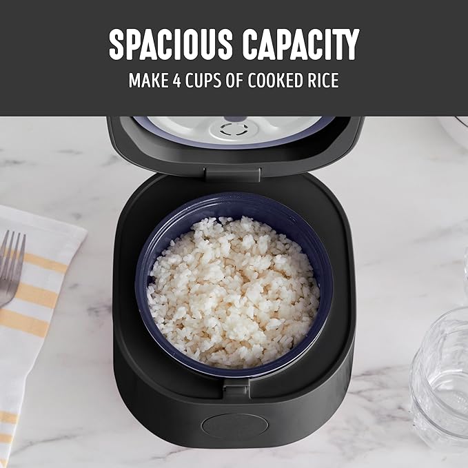 GreenLife Digital Rice Cooker, 2-Cups Uncooked/4-Cups Cooked, Black | PFAS-Free Ceramic Nonstick Coated 1.5QT Pot, One-Touch Presets, Oats, Quinoa, Brown Rice, Auto Warming, Fuzzy Logic Tech