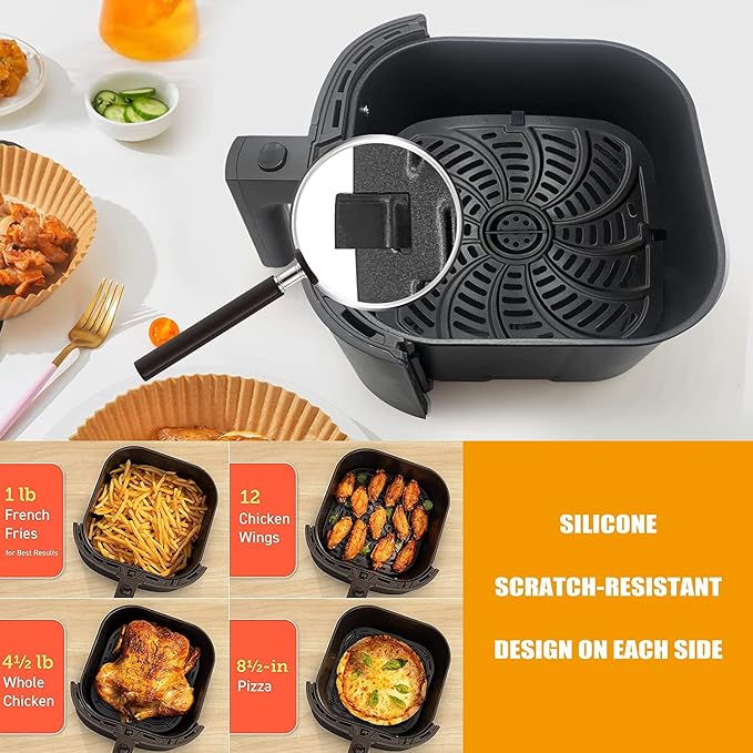 Air Fryer Grill Pan for Chefman Easy View 8 Qt TurboFry 8 Qt 4-in-1 Air Fryer,Food Grade Air fryer Accessories Replacement Tray Rack Parts Grill Crisper Plate with Rubber Bumpers, Dishwasher Safe