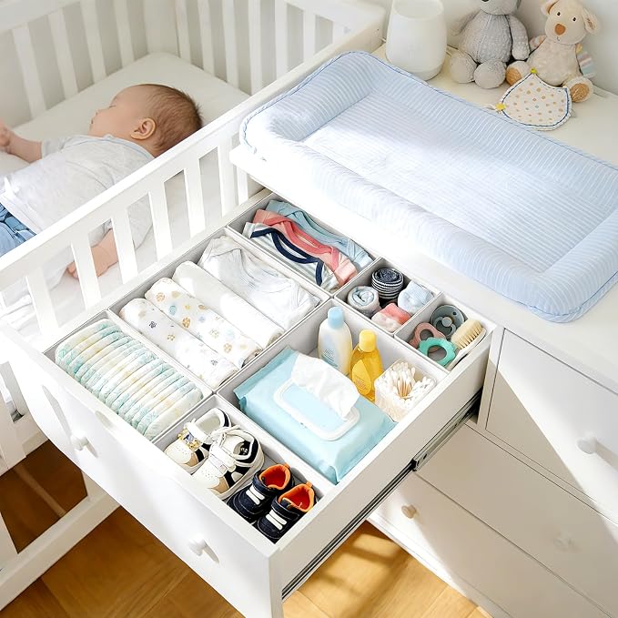DIMJ Drawer Organizer Clothes, 26Pack Dresser Organizer, Foldable Closet Organizers and Storage, Fabric Dresser Bins, Drawer Dividers for Nursery, Baby Clothes, Underwears, Sock,White