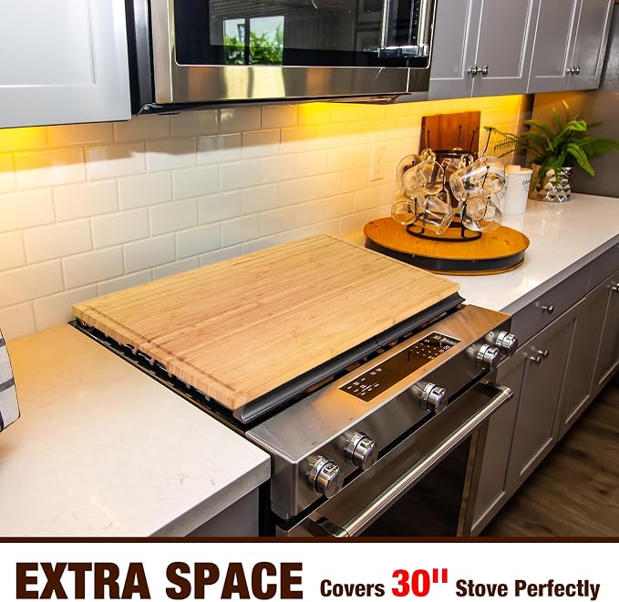 Sintuff 30 x 20'' Extra Large Bamboo Cutting Board Stove Top Cover Cutting Board with Juice Groove and Handle Over the Sink XXXL for Kitchen Serving Cheese Meat Turkey, Pre Oiled