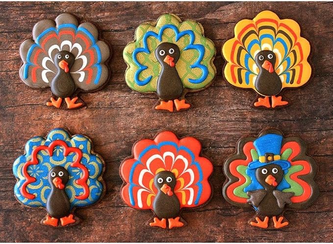 6 Pieces Thanksgiving Cookie Cutters, Fall Themed Holiday Cookie Cutter Shapes of Pumpkin,Maple Leaves,Oak Leaves,Turkey,Squirrel,and Acorn Cookie Cutters with Decorating Instructions