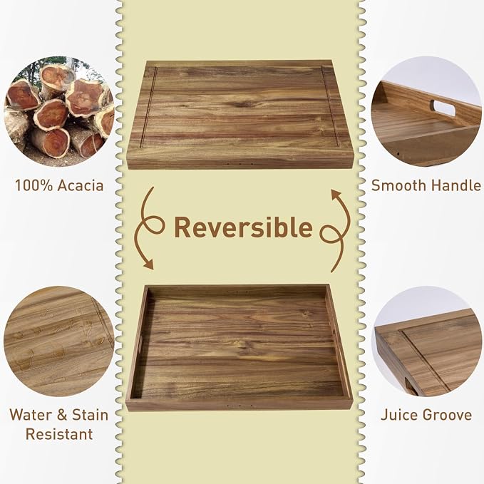 Buruis Acacia Wood Stove Cover for 28.82 x 20.83 Inch Gas & Electric Stoves | Noodle Board Design with Juice Groove, Extra Counter Space, Built-In Handles, Multi-Purpose Kitchen Serving Board