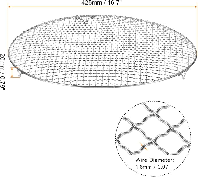 HARFINGTON Round Cooking Rack 16.7-inch 201 Stainless Steel Cross Wire Barbecue Grill Net with 20mm Legs for Cooking Baking Steaming BBQ