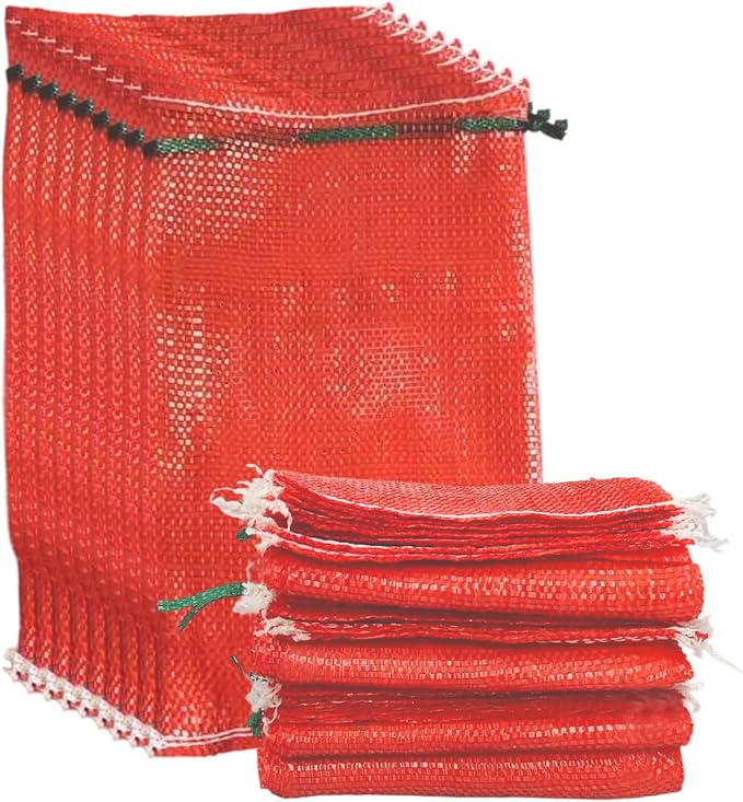 50 Pack Mesh Onion Bags with Drawstring 11"×18" 10LB for Onions Vegetables | Reusable Vegetable Produce Bags Breathable Edge Seam Reinforcement for Crawfish Citrus Firewood
