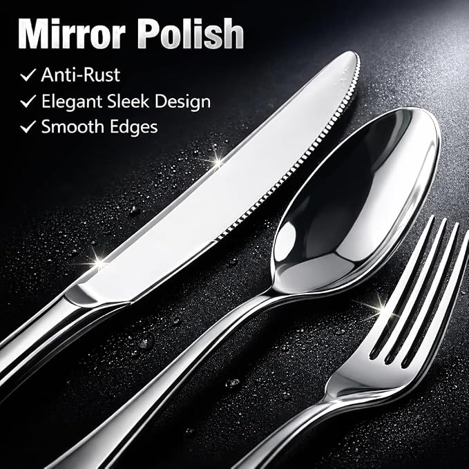 Silverware Set for 12, Stainless Steel Flatware Cutlery Set,Mirror Polished | Dishwasher Safe Tableware for Home, Kitchen, Wedding, Party and Everyday Dining, Durable, Easy to Clean and Service for 12