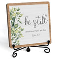 Inspirational Christian Desk Decor, Be Still And Know That I Am God Rutsic Sign, Desk Decorations For Office Home Living Room Bathroom, Eucalyptus Shelf Decor, Wooden Plaque With Stand (03)