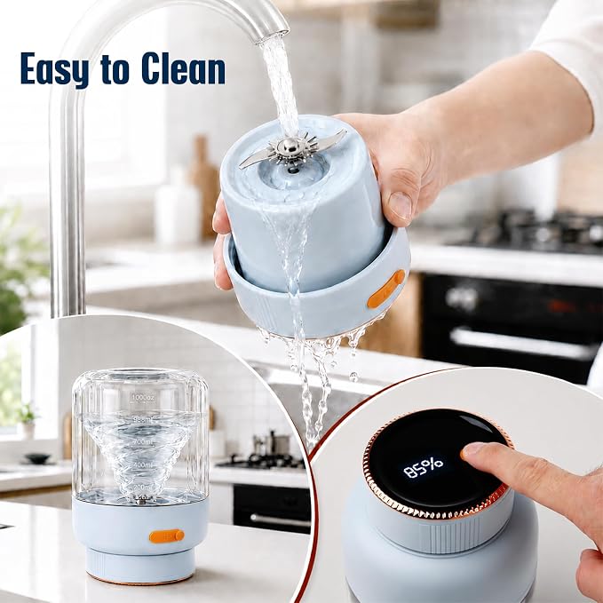 Portable Blender, Personal Smoothie juicer, Shaker blender, 33oz USB portable rechargeable juicer cup with 38 Blades for Kitchen, Travel, Gym， Office – Sky Blue