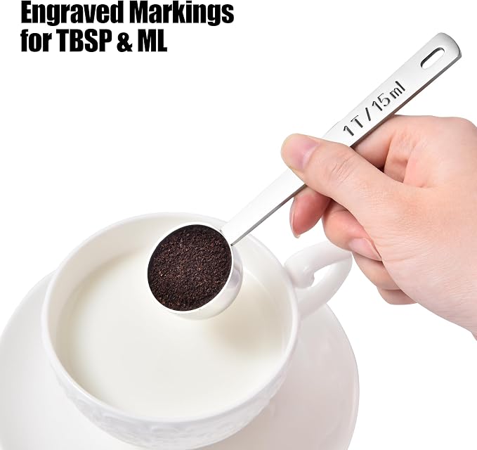 Doosu Metal 4.3in Long Handle Coffee Scoop for Ground Coffee (1 Tbsp) | Food-Grade 18/8 Stainless Steel Measuring Spoon, Tablespoon Scooper for Coffee Beans, Espresso, Protein Powders, Tea, Sugar
