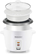 Elite Gourmet ERC003NSTX Rice Cooker & Food Steamer, Non-Stick Pot, White | Keep Warm - Glass Lid - Steam Tray Included - One-Touch Cooking - Includes Measuring Cup and Rice Scoop