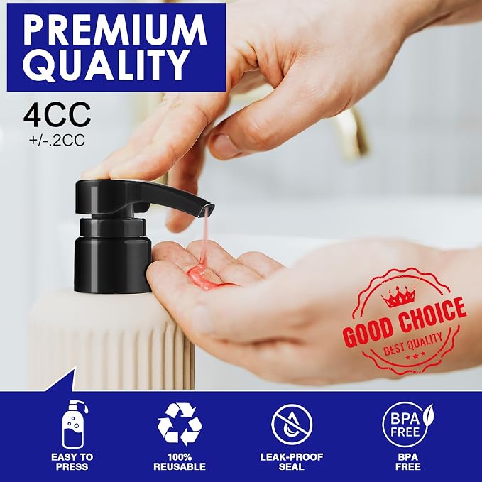 2pcs Shampoo Pump for 33.8 oz Bottle, Black Liter Shampoo Pump Dispenser | Fits 1.1 inch Opening, Salon Bottles, Replacement Pump Top, For Shampoo and Conditioner, Hair Product, Body Wash, Lotion