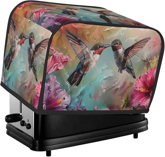 Toaster Cover 2 Slice with Hummingbird Pattern Dustproof Bread Maker Cover Fingerprint Bakeware Protection Wide Slot Toaster Bag Reusable Kitchen Small Appliance Cover