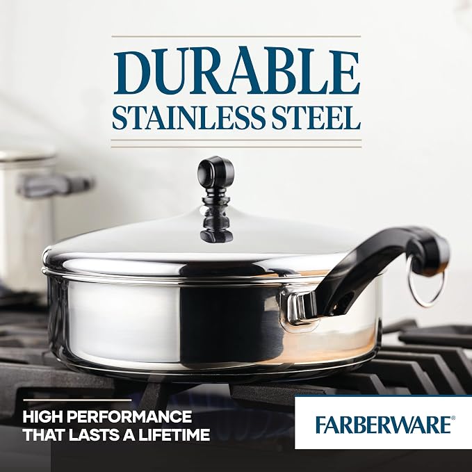 Farberware Classic Series Stainless Steel Saute Pan with Lid, 2.75-Quart Kitchenware, Silver