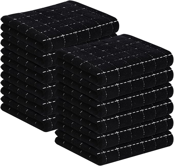 Homaxy 100% Cotton Terry Kitchen Towels, 12 Pack, Black | Ultra Soft and Absorbent Dish Towels for Kitchen, Suitable for Drying and Washing Dishes
