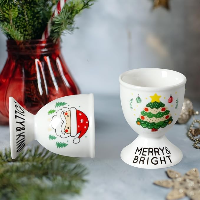 Cinf Christmas Ceramic Egg Cups, Set of 2, Boiled Egg Holders for Breakfast | Set of 2 ceramic egg cups, festive Christmas design, easy to clean, ideal for boiled eggs, breakfast and table