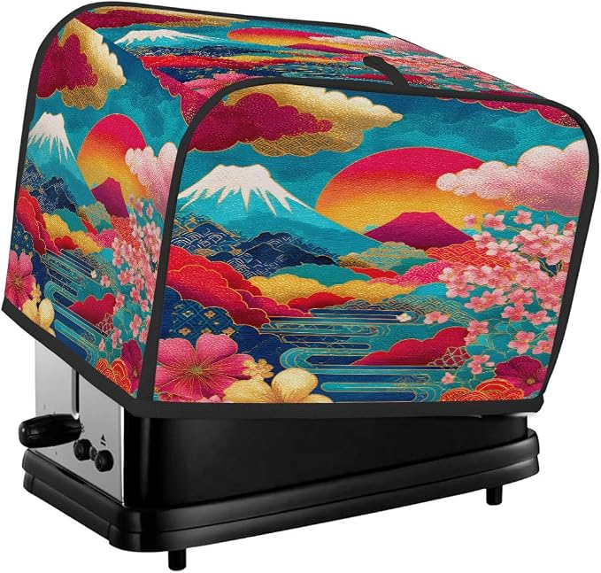 2 Slice Toaster Cover Colorful Japanese Mountains Toaster Covers Two Slice Wide Slot Waterproof and Dustproof Covers for Wide Slot Toasters and Small Appliances Kitchen Decor Gifts