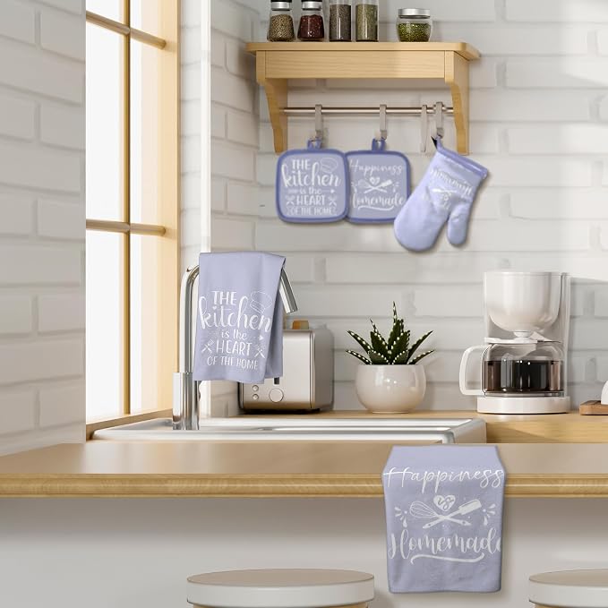 Sratte 6 Pcs Kitchen Decor Accessories Set, Kitchen, Dreamy Purple | Farmhouse Kitchen Towels Pot Holders Oven Mitts Set 2 Dish Towels 2 Potholders 2 Cooking Mittens for Baking Cooking Supply