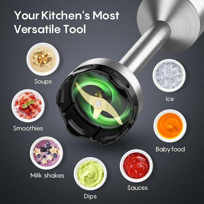 FRESKO Variable Speed Trigger Immersion Blender Handheld with 24oz Beaker | Stick Blender with Anti-Scratch Stainless Steel Shaft, Ergonomic Handle Hand Mixer for Smoothies, Soups & Sauces