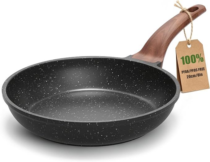 YASHE 8 Inch Granite Nonstick Frying Pan for Induction & All Stovetops | PFOA/PFOS Free Scratch Resistant with Stay-Cool Handle Cooking Skillet Pan Non-Toxic Omelette Pan