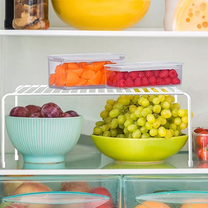 Orgneas Expandable Cabinet Shelf Organizer Rustproof Metal Shelf Riser | Storage Organizer Shelf Rack for Kitchen Counter, Fridge, Cabinet, Pantry and Bathroom with Scratch Resistant Feet, 2 Sets