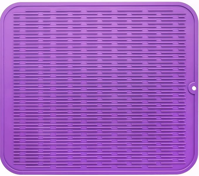 MicoYang Silicone Dish Drying Mat for Multiple Usage,Easy clean,Eco-friendly,Heat-resistant Silicone Mat for Kitchen Counter or Sink,Refrigerator or Drawer Liner Purple XL 18 inches x 16 inches