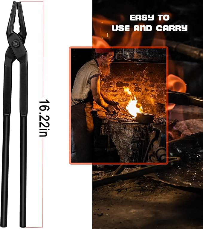 Blacksmith Tongs Wolf Jaw Blacksmithing Tool for Beginner & Professional Blacksmiths Bladesmiths & Craftsmen (16 in)