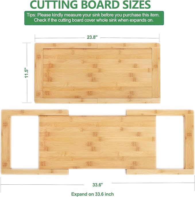 [2024 UPGRADE] Hifybaty Over The Sink Cutting Board - Expandable Cutting Board Over Sink, Bamboo Cutting Boards with Juice Groove, Kitchen Sink Cutting Board