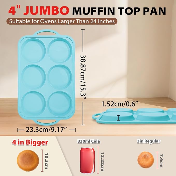 Nonstick Silicone Muffin Top Pan: 4 Inch Jumbo Silicone Egg Molds Frame | with Metal Frame for Baking Breakfast Sandwiches/English Muffins Egg Bites Hamburger Buns - Oven Housewife Toeusog