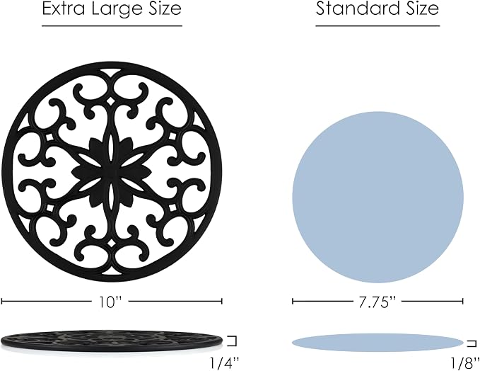 GASARÉ, Extra Large, Thick, 10" Silicone Trivets for Hot Dishes, Pots, and Pans, Hot Pads for Countertops, Flexible, Dishwasher Safe, 10 x ¼ Inches, Set of 3, Black