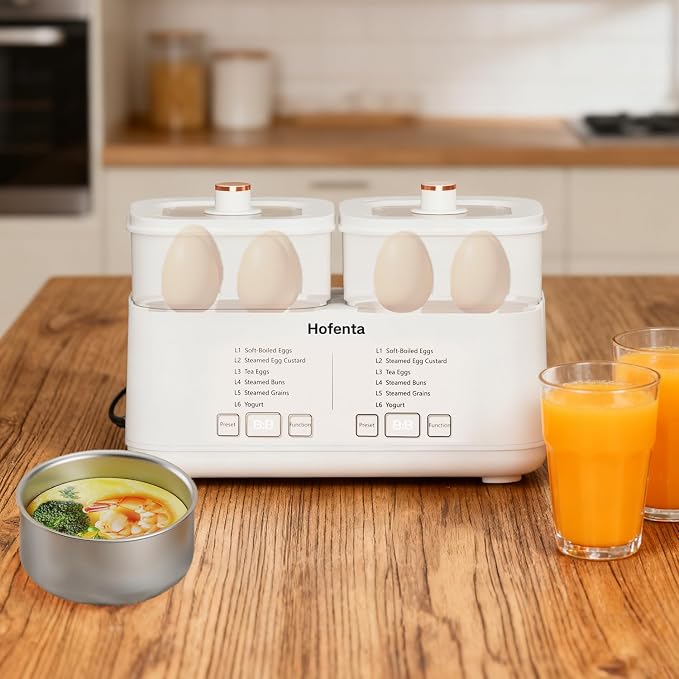 Rapid Electric Egg Cooker for Hard Boiled Eggs,Egg Boiler with Timer(0.5-9.5H), Auto Shut-Off/2 Tiers, 16 Eggs Capacity,Egg Steamer for Soft/Hard/Poached Boiled Eggs