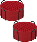 Silicone Coaster Set of 16 with Holder, Drinks Coasters, Suitable for Hot or Cold Cups, Anti-Slip, Non-Stick, Anti-Overflow Tabletop Protection and Decor (Wine Red, 16 Pcs)