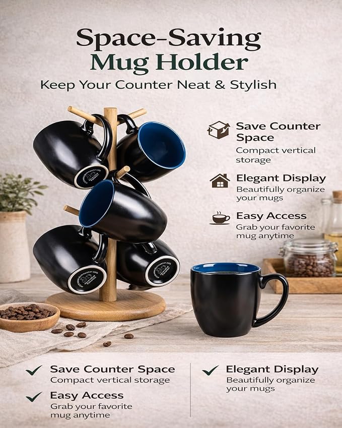 GBhome 16 oz Coffee Mugs Set of 6, Ceramic Coffee Cups- Blue