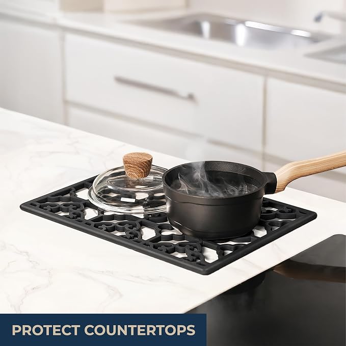 GASARÉ, Extra Large, Thick, Silicone Trivet for Hot Dishes, Pots, and Pans, Heat Resistant Mat for Countertop, Hot Pad for Kitchen, Easy to Clean, 16 x 12 x 3/8 Inches, (Black, Spaniard)