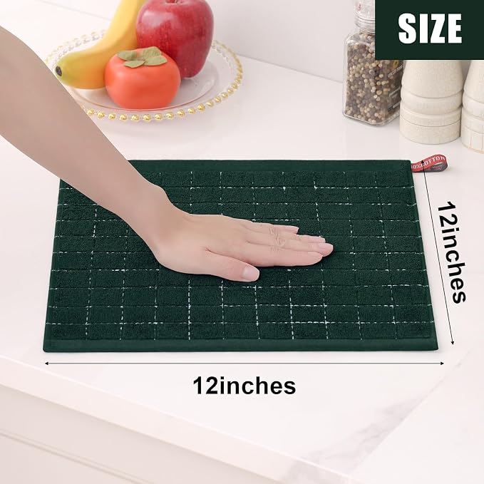 Homaxy 100% Cotton Terry Kitchen Dish Cloths, 6 Pack, Blackish Green | Ultra Soft and Absorbent, Suitable for Drying and Washing Dishes