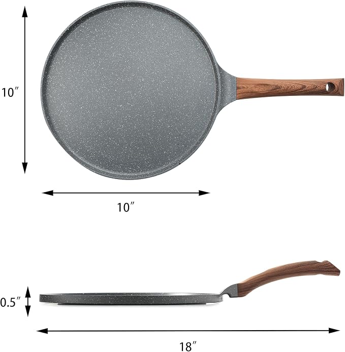 SENSARTE Nonstick Crepe Pan, Swiss Granite Coating Dosa Pan Pancake Flat Skillet Tawa Griddle 10-Inch with Stay-Cool Handle, Induction Compatible | Swiss Granite Coating Dosa Pan Pancake Flat Skillet Tawa Griddle with Stay-Cool Handle, Induction Compat...
