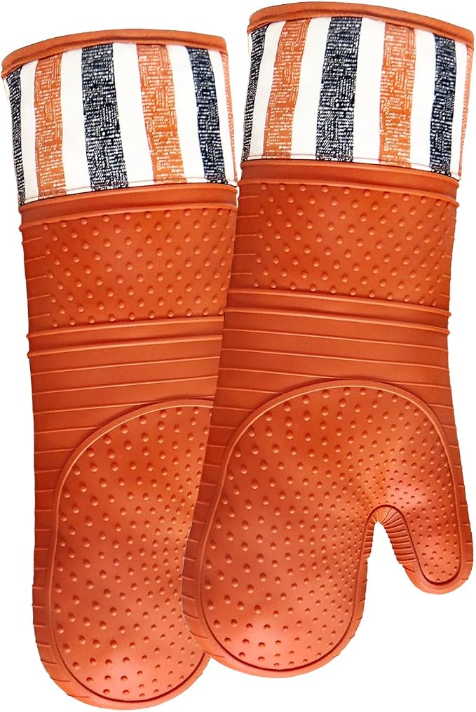 Heat Resistant 550 Degree Oven mitt, Silicone Oven Hot Mitts - 1 Pair | Extra Long Professional Baking Oven Gloves - Food Safe,Pot Holders Cooking,Grilling,Kitchen (Tangerine Mittens)