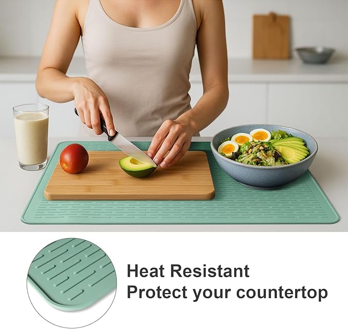 Stove Top Cover for Electric Stove - Food Grade Ceramic Stove top Cover, Silicone XXL Dish Drying Mat, Glass Cooktop Covers, Flat RV Range top Mats (Green,30x21)