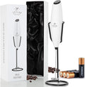 Zulay Kitchen Powerful Milk Frother Wand With Duracell Batteries - Ultra Fast Handheld Drink Mixer - Electric Whisk Foam Maker for Coffee, Lattes, Cappuccino & Matcha - Z1 Motor - Exec White & Black