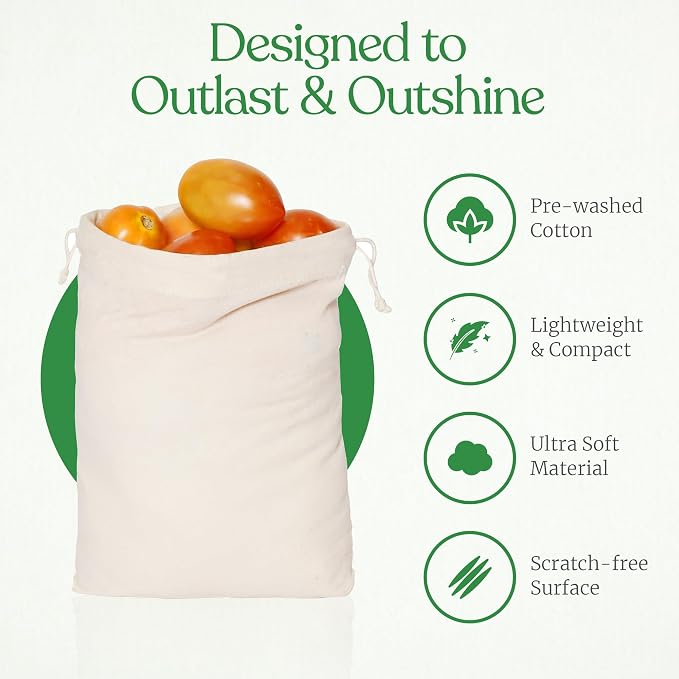 Greenmile Organic Cotton Reusable Produce Muslin Bags
