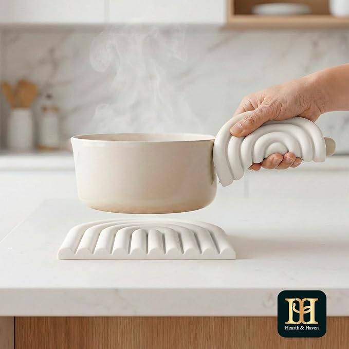 Silicone Trivets for Hot Dishes, Heat-Resistant, Non-Slip Pot Holders for Kitchen & Coasters Durable Hot Pads for Pots, Pans, Baking Dishes & Kitchen Appliances Set of 2 Creamy White